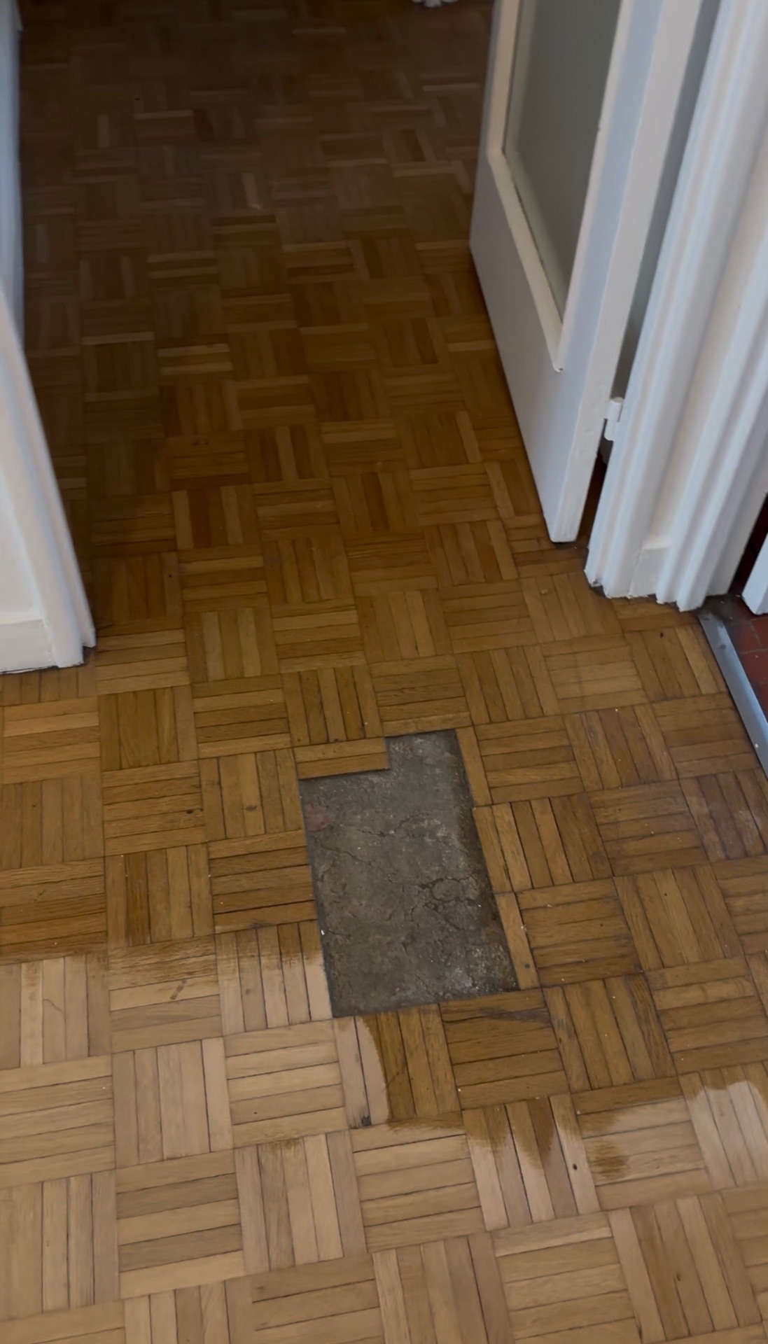 Parquet avec une lame en cours de remplacement