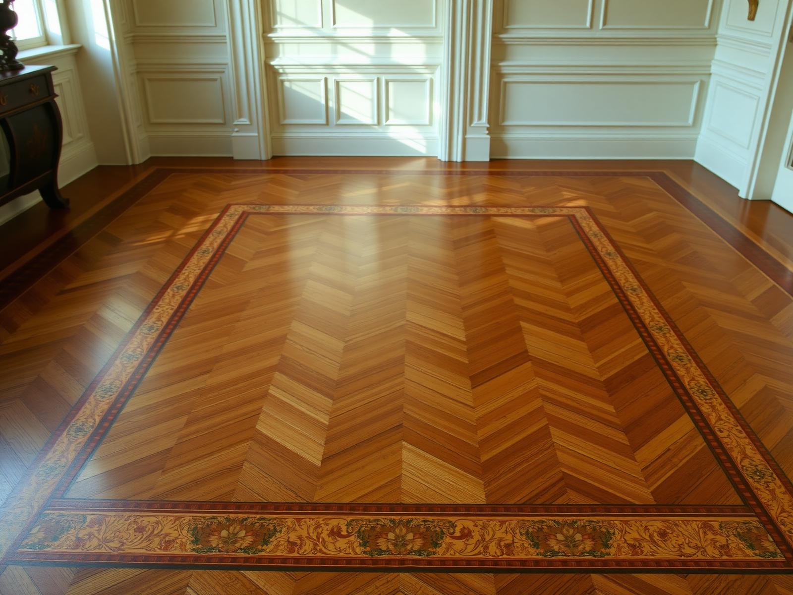 Parquet ancien avec bordures décoratives