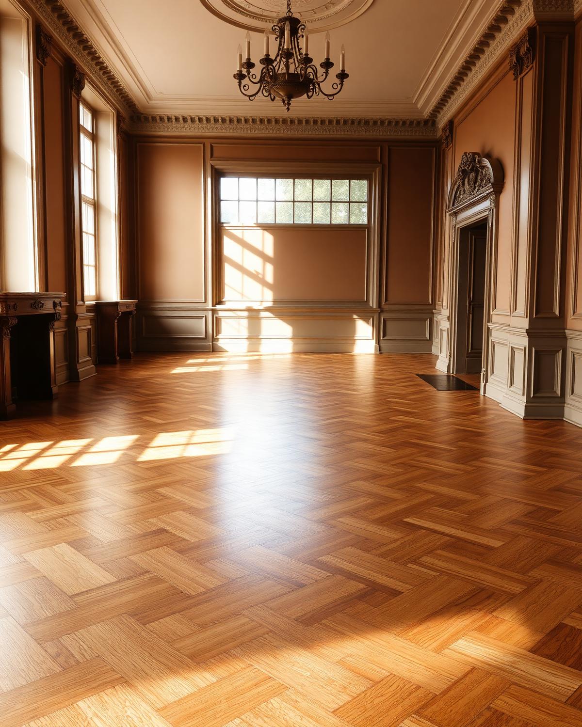 Grand salon avec parquet chêne massif rénové