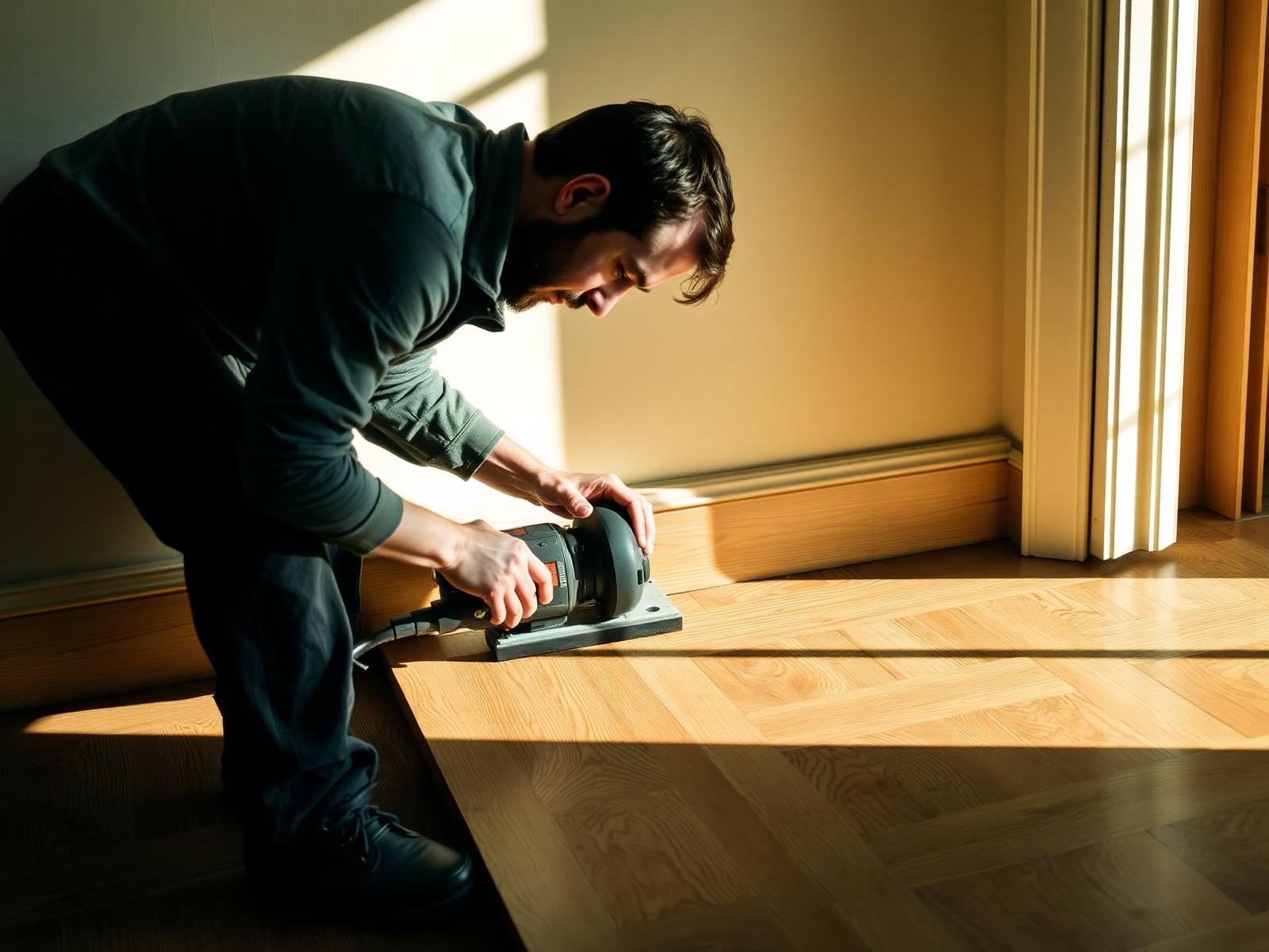 Edger sander along a baseboard